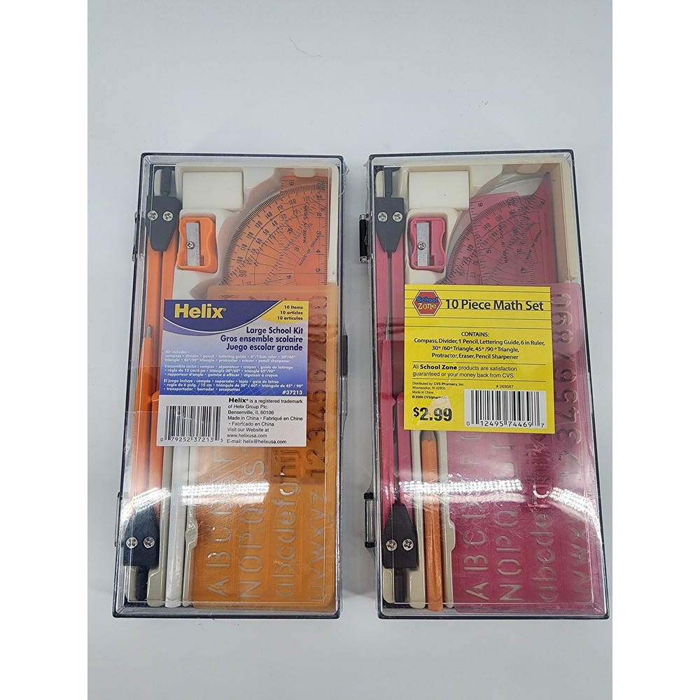 Helix and School Zone 10 Piece Math‎ Geometry Sets Orange and Pink Lot of 2 New